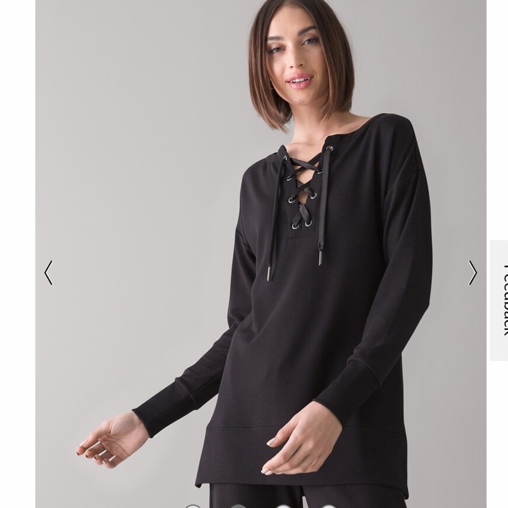 WHBM| Long sleeve lace-up tunic Top black size S Relaxed Fit